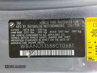 2008 BMW 5 Series 528i with VIN WBANU53588C112681, listed as a Copart auction lot 53535085 with 72,316 mi miles and Salvage Title. Bid and sale history available at carsss.com. Image 12.