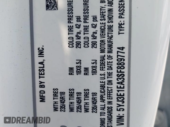 2025 Tesla Model 3 Long Range with VIN 5YJ3E1EA3SF889774, listed as a Copart auction lot 57493425 with 5,167 mi miles and Salvage title. Bid and sale history available at DreamBid. Image 12.