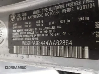 2004 BMW X3 3.0i z VIN WBXPA93444WA62864, wystawiony jako IAAI lot #41819294 z przebiegiem 201 534 mil mil oraz . Historia ofert i sprzedaży dostępna na DreamBid. Obrazek 9.