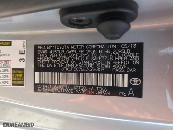 2014 Scion tC with VIN JTKJF5C78E3066805, listed as a Copart auction lot 52470145 with 82,111 mi miles and Salvage Title. Bid and sale history available at carsss.com. Image 12.