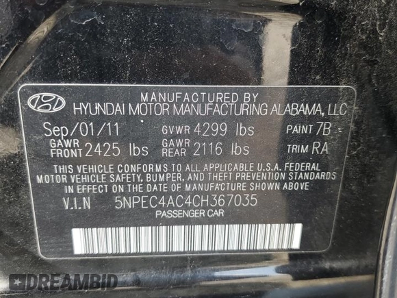 2012 Hyundai Sonata SE z VIN 5NPEC4AC4CH367035, wystawiony jako Copart lot #53584105 z przebiegiem 187 147 mil mil oraz Szkoda całkowita • Salvage title. Historia ofert i sprzedaży dostępna na DreamBid. Obrazek 12.