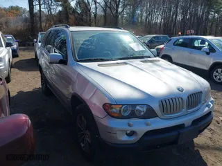 2004 BMW X5 4.4i with VIN 5UXFB53504LV05080, listed as a IAAI auction lot 41768357 with 150,487 mi miles. Bid and sale history available at carsss.com. Image 1.