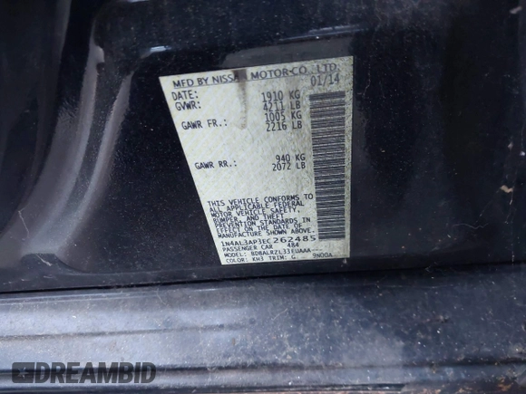 2014 Nissan Altima S with VIN 1N4AL3AP3EC262485, listed as a IAAI auction lot 41290756 with 216,627 mi miles and . Bid and sale history available at carsss.com. Image 9.