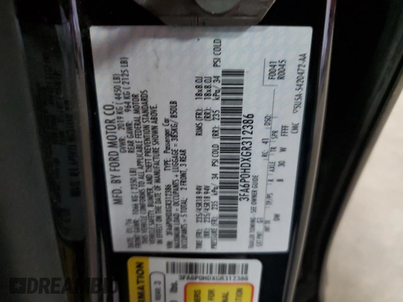 2016 Ford Fusion SE with VIN 3FA6P0HDXGR312386, listed as a Copart auction lot 59877245 with 148,247 mi miles and Salvage title. Bid and sale history available at DreamBid. Image 12.