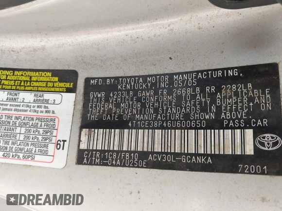 2006 Toyota Solara SE with VIN 4T1CE38P46U600650, listed as a IAAI auction lot 42620091 with 173,682 mi miles and . Bid and sale history available at DreamBid. Image 9.