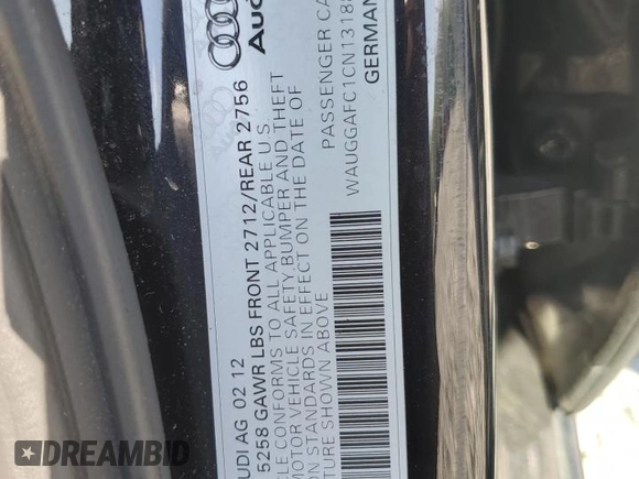 2012 Audi A6 Premium Plus with VIN WAUGGAFC1CN131881, listed as a Copart auction lot 62685825 with 158,702 mi miles and Clean title. Bid and sale history available at DreamBid. Image 12.