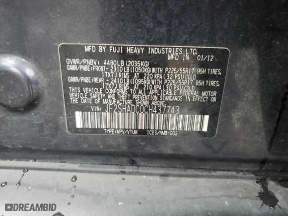 2012 Subaru Forester 2.5X Premium with VIN JF2SHADC0CH437743, listed as a Copart auction lot 51088255 with 105,853 mi miles and Salvage Title. Bid and sale history available at carsss.com. Image 13.