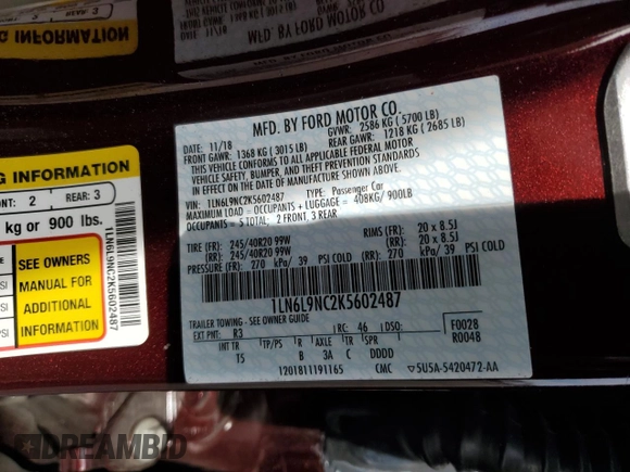 2019 Lincoln Continental Reserve with VIN 1LN6L9NC2K5602487, listed as a Copart auction lot 44539745 with 71,025 mi miles and Salvage Title. Bid and sale history available at DreamBid. Image 14.