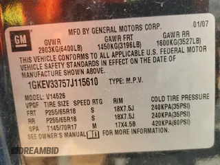 2007 GMC Acadia SLT with VIN 1GKEV33757J115610, listed as a Copart auction lot 42146895 with 205,477 mi miles and Salvage Title. Bid and sale history available at carsss.com. Image 14.