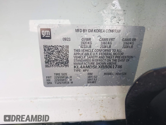 2024 Buick Encore GX Sport Touring with VIN KL4AMDSLXRB061746, listed as a IAAI auction lot 41788455 with 10,814 mi miles and . Bid and sale history available at DreamBid. Image 9.