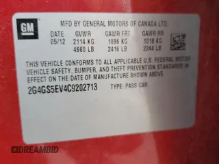 2012 Buick Regal Turbo Premium 1 z VIN 2G4GS5EV4C9202713, wystawiony jako Copart lot #49727805 z przebiegiem 146 393 mil mil oraz Szkoda całkowita • Salvage title. Historia ofert i sprzedaży dostępna na DreamBid. Obrazek 12.