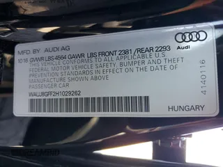 2017 Audi A3 Sedan Premium Plus with VIN WAUJ8GFF2H1029262, listed as a Copart auction lot 46554405 with 38,154 mi miles and Salvage Title. Bid and sale history available at carsss.com. Image 12.