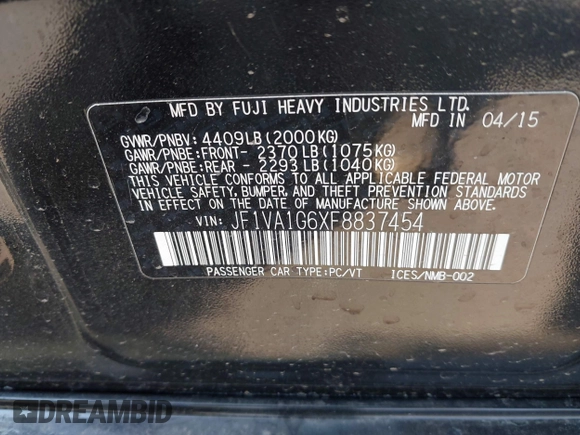 2015 Subaru WRX Limited с VIN JF1VA1G6XF8837454, выставлен на аукционе IAAI как лот 42407029 с пробегом 144 172 миль миль и . История ставок и продаж доступна на DreamBid. Изображение 9.