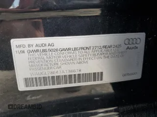 2007 Audi S4 z VIN WAUGL78E47A136678, wystawiony jako Copart lot #68352724 z przebiegiem 106 989 mil mil oraz Nie do naprawy • Non repairable. Historia ofert i sprzedaży dostępna na DreamBid. Obrazek 12.