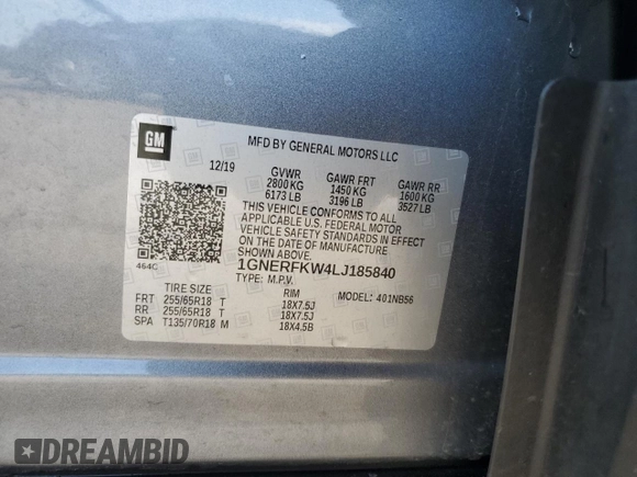 2020 Chevrolet Traverse LS with VIN 1GNERFKW4LJ185840, listed as a Copart auction lot 61645455 with 47,682 mi miles and Salvage title. Bid and sale history available at DreamBid. Image 13.