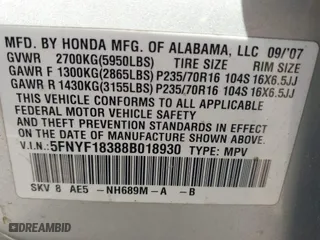 2008 Honda Pilot SE with VIN 5FNYF18388B018930, listed as a IAAI auction lot 41787945 with 236,890 mi miles. Bid and sale history available at carsss.com. Image 9.