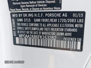 2015 Porsche Cayman with VIN WP0AA2A86FK163282, listed as a IAAI auction lot 42001118 with 101,495 mi miles and . Bid and sale history available at DreamBid. Image 9.