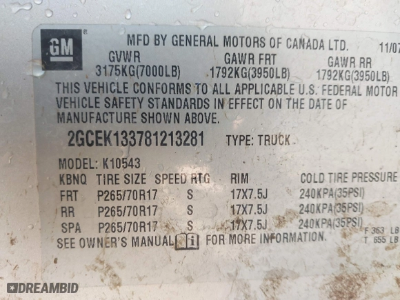 2008 Chevrolet Silverado 1500 LTZ with VIN 2GCEK133781213281, listed as a IAAI auction lot 41408471 with 241,389 mi miles. Bid and sale history available at carsss.com. Image 9.