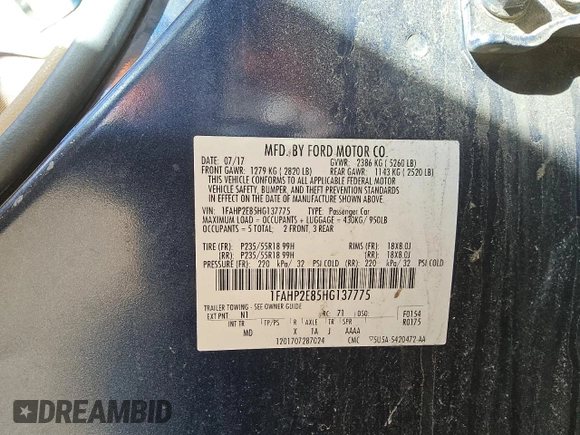 2017 Ford Taurus SEL with VIN 1FAHP2E85HG137775, listed as a Copart auction lot 51641105 with 143,732 mi miles and Clean Title. Bid and sale history available at DreamBid. Image 12.