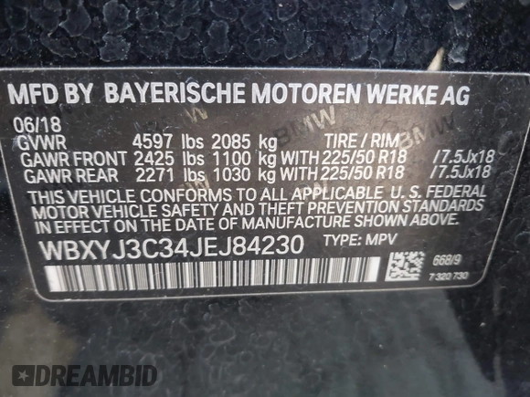2018 BMW X2 sDrive28i z VIN WBXYJ3C34JEJ84230, wystawiony jako IAAI lot #42146469 z przebiegiem 53 369 mil mil oraz . Historia ofert i sprzedaży dostępna na DreamBid. Obrazek 9.