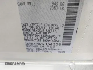 2025 Nissan Altima SV with VIN 1N4BL4DV6SN364206, listed as a IAAI auction lot 42029973 with 5,343 mi miles. Bid and sale history available at carsss.com. Image 9.