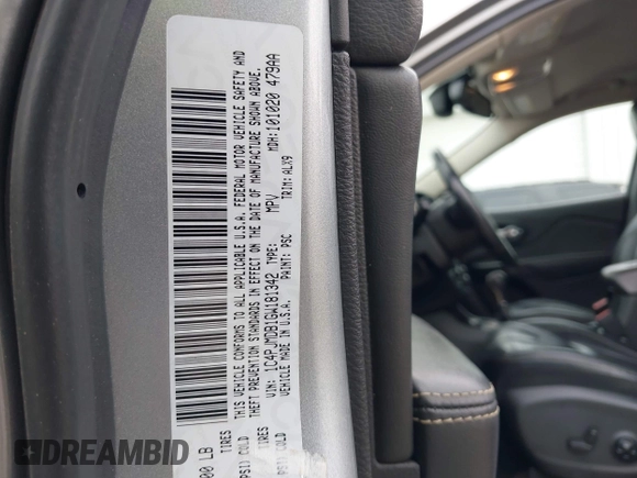 2016 Jeep Cherokee Limited with VIN 1C4PJMDB1GW181342, listed as a IAAI auction lot 42358434 with 162,137 mi miles and . Bid and sale history available at DreamBid. Image 9.