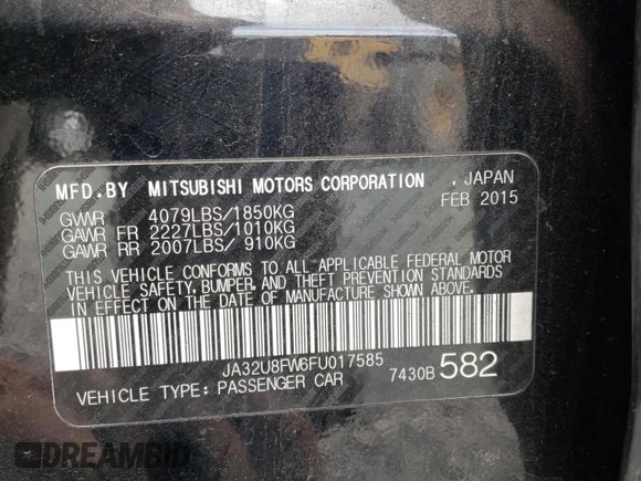 2015 Mitsubishi Lancer GT with VIN JA32U8FW6FU017585, listed as a Copart auction lot 68391044 with 110,521 mi miles and Salvage Title. Bid and sale history available at carsss.com. Image 12.