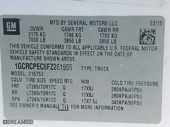 2015 Chevrolet Silverado 1500 LS with VIN 1GCRCPEC6FZ261955, listed as a IAAI auction lot 42051608 with 190,398 mi miles. Bid and sale history available at carsss.com. Image 9.