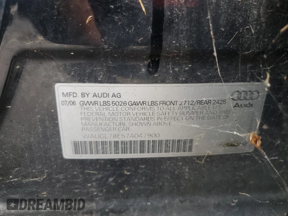 2007 Audi S4 z VIN WAUGL78E57A047900, wystawiony jako Copart lot #79072074 z przebiegiem 194 550 mil mil oraz Tytuł czysty. Historia ofert i sprzedaży dostępna na DreamBid. Obrazek 12.