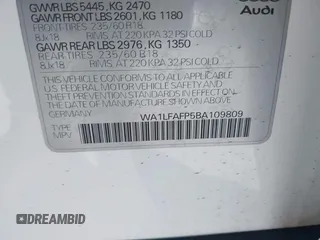 2011 Audi Q5 Premium Plus with VIN WA1LFAFP5BA109809, listed as a IAAI auction lot 42322364 with 121,525 mi miles and . Bid and sale history available at DreamBid. Image 9.