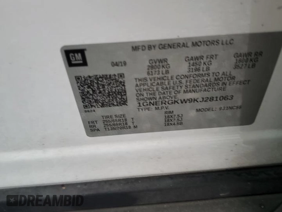 2019 Chevrolet Traverse LT Cloth with VIN 1GNERGKW9KJ281063, listed as a Copart auction lot 74217424 with Not Provided miles and Salvage Title. Bid and sale history available at carsss.com. Image 13.