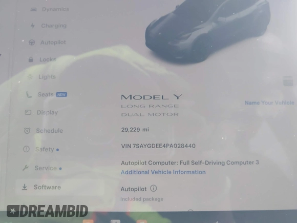 2023 Tesla Model Y Long Range with VIN 7SAYGDEE4PA028440, listed as a IAAI auction lot 41488136 with 29,229 mi miles and . Bid and sale history available at DreamBid. Image 14.