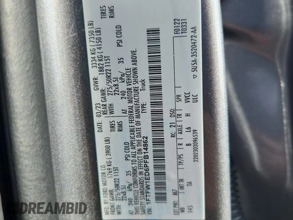 2023 Ford F-150 XL z VIN 1FTFW1ED6PFB14862, wystawiony jako Copart lot #59778965 z przebiegiem 66 170 mil mil oraz Szkoda całkowita • Salvage title. Historia ofert i sprzedaży dostępna na DreamBid. Obrazek 12.