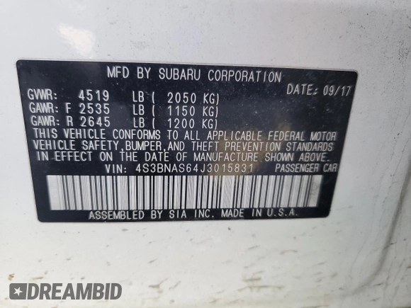 2018 Subaru Legacy Special Sports with VIN 4S3BNAS64J3015831, listed as a Copart auction lot 43544175 with 166,102 mi miles and Salvage Title. Bid and sale history available at DreamBid. Image 12.