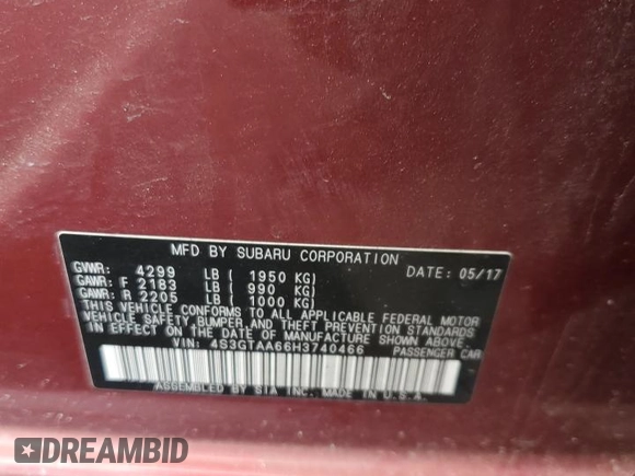 2017 Subaru Impreza with VIN 4S3GTAA66H3740466, listed as a Copart auction lot 58939525 with 132,003 mi miles and Salvage title. Bid and sale history available at DreamBid. Image 12.