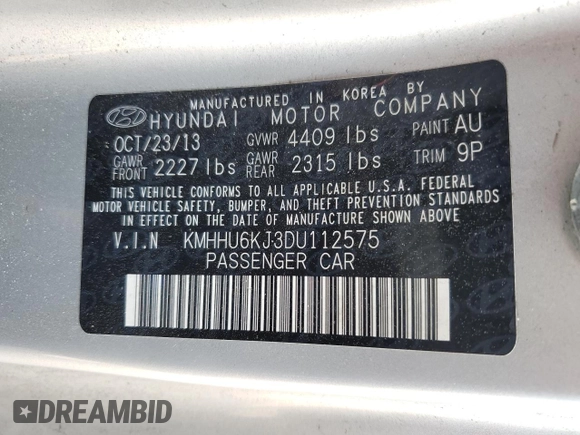 2013 Hyundai Genesis Coupe R-Spec with VIN KMHHU6KJ3DU112575, listed as a Copart auction lot 57287265 with 55,720 mi miles and Salvage title. Bid and sale history available at DreamBid. Image 12.