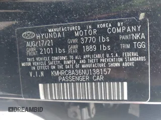 2022 Hyundai Venue SEL with VIN KMHRC8A36NU138157, listed as a IAAI auction lot 42398947 with 59,910 mi miles and . Bid and sale history available at DreamBid. Image 9.