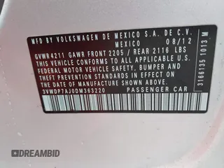 2013 Volkswagen Jetta SE with VIN 3VWDP7AJ0DM363220, listed as a IAAI auction lot 42245043 with 165,498 mi miles and . Bid and sale history available at DreamBid. Image 9.
