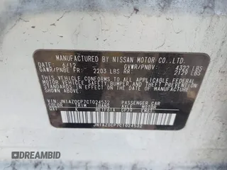 2012 Nissan LEAF SL with VIN JN1AZ0CP7CT024532, listed as a IAAI auction lot 41570127 with 1 mi miles. Bid and sale history available at carsss.com. Image 9.