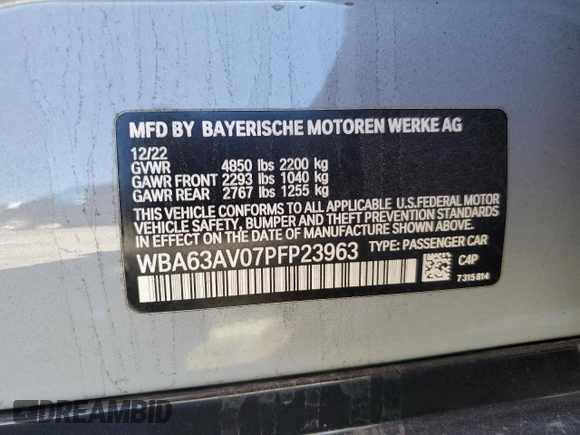 2023 BMW 4 Series 430i z VIN WBA63AV07PFP23963, wystawiony jako Copart lot #79686924 z przebiegiem 39 151 mil mil oraz Szkoda całkowita • Salvage title. Historia ofert i sprzedaży dostępna na DreamBid. Obrazek 15.