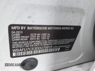 2013 BMW 5 Series 535i xDrive with VIN WBAFU7C53DDU75815, listed as a IAAI auction lot 41881724 with 46,242 mi miles and . Bid and sale history available at carsss.com. Image 9.