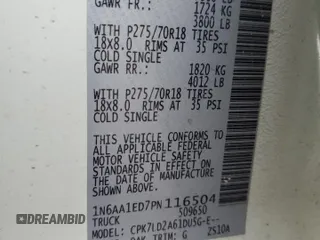 2023 Nissan Titan SV z VIN 1N6AA1ED7PN116504, wystawiony jako Copart lot #77986734 z przebiegiem 31 392 mil mil oraz Szkoda całkowita • Salvage title. Historia ofert i sprzedaży dostępna na DreamBid. Obrazek 13.