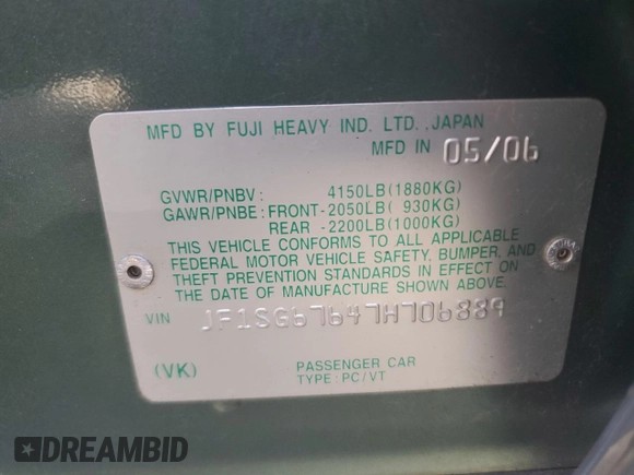 2007 Subaru Forester X L.L. Bean Ed with VIN JF1SG67647H706889, listed as a Copart auction lot 68272494 with 68,405 mi miles and Salvage Title. Bid and sale history available at carsss.com. Image 13.