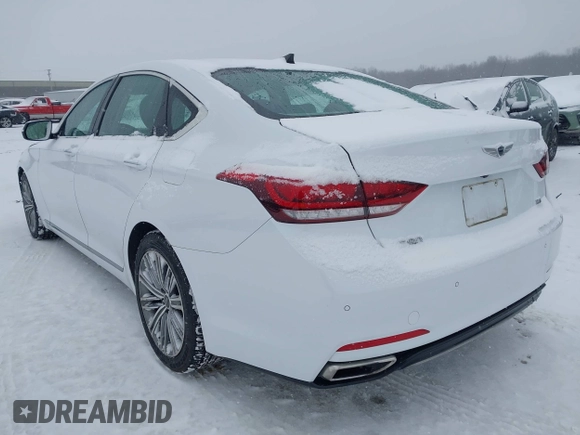 2018 Genesis G80 3.8L with VIN KMHGN4JE7JU253100, listed as a IAAI auction lot 41322591 with 76,266 mi miles. Bid and sale history available at carsss.com. Image 3.