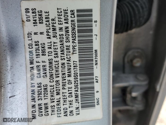 2009 Honda Civic Hybrid with VIN JHMFA36259S017877, listed as a Copart auction lot 44167565 with NaN miles and Salvage Title. Bid and sale history available at carsss.com. Image 15.