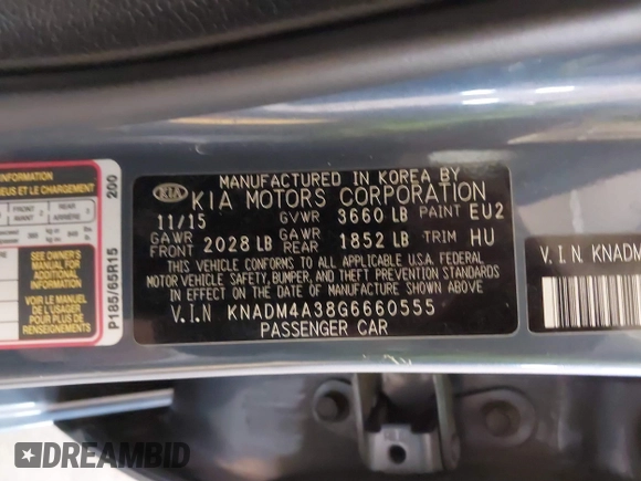 2016 Kia Rio LX with VIN KNADM4A38G6660555, listed as a IAAI auction lot 41754811 with 127,534 mi miles. Bid and sale history available at carsss.com. Image 9.