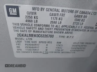 2012 GMC Terrain SLE-1 with VIN 2GKALMEK0C6226780, listed as a IAAI auction lot 42736956 with 144,434 mi miles and . Bid and sale history available at DreamBid. Image 9.