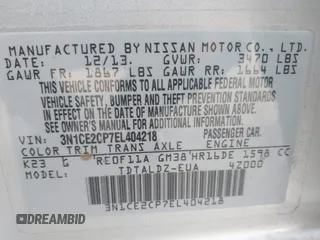 2014 Nissan Note S with VIN 3N1CE2CP7EL404218, listed as a IAAI auction lot 41476641 with 122,058 mi miles and . Bid and sale history available at DreamBid. Image 9.