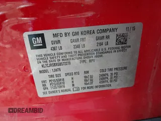 2016 Chevrolet Trax LTZ with VIN KL7CJRSBXGB572279, listed as a IAAI auction lot 41866351 with 97,363 mi miles. Bid and sale history available at carsss.com. Image 9.