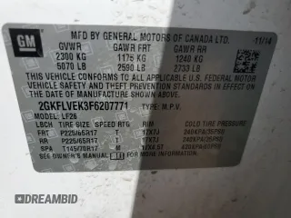 2015 GMC Terrain SLE with VIN 2GKFLVEK3F6207771, listed as a Copart auction lot 51649335 with 156,649 mi miles and Salvage Title. Bid and sale history available at carsss.com. Image 13.
